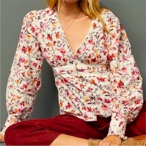 Anthropologie Puff Sleeve Lace Button Floral Blouse